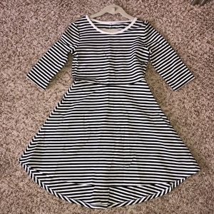 Black & white striped asymmetrical hem dress -7/8